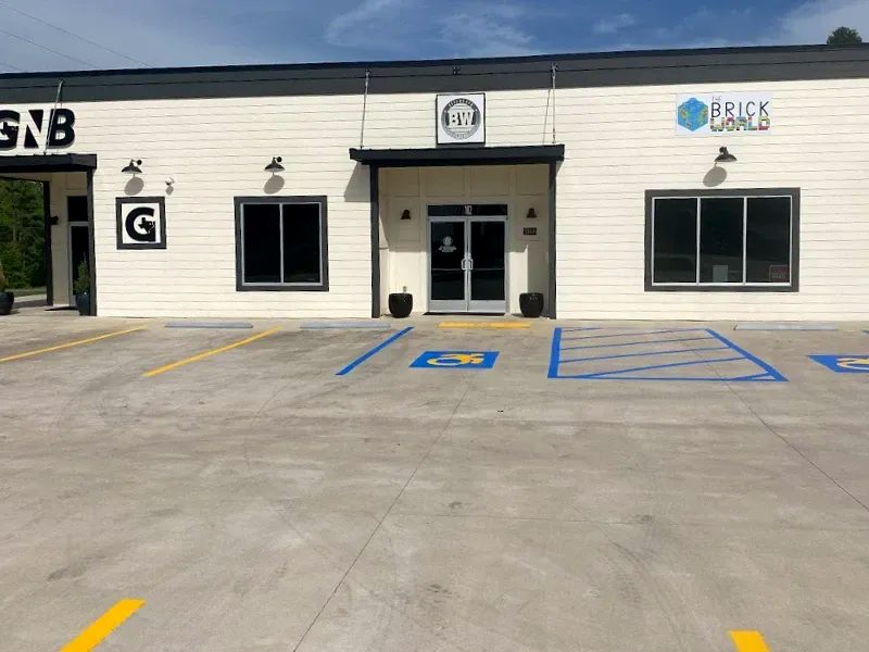 Concrete parking lot with fresh striping